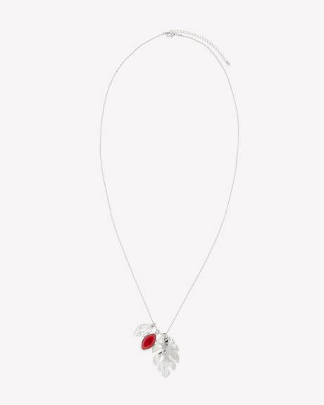 Long Necklace with Leaf & Stone Pendant