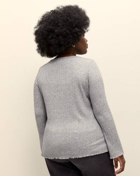 Ribbed Knit Top with Trumpet Sleeves - Addition Elle