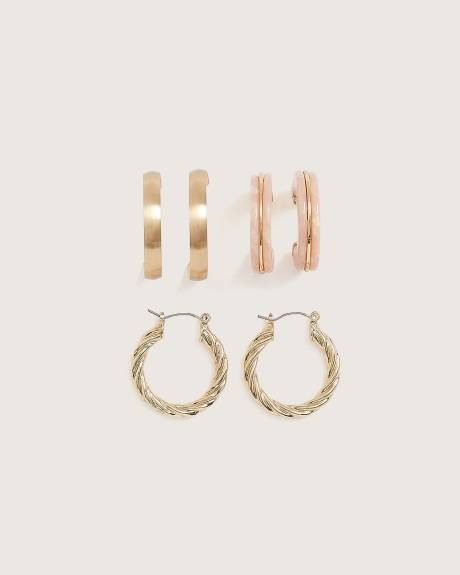 Petites boucles d'oreilles anneaux assorties, ens. de 3