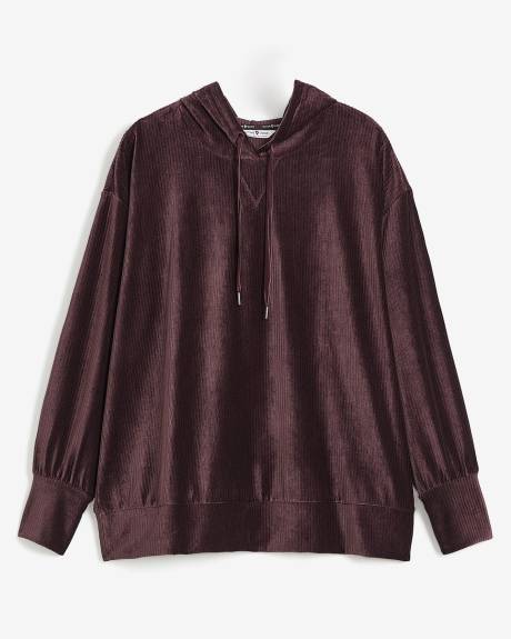 Ribbed Velvet Hooded Top - Active Zone