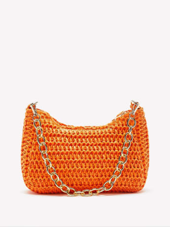 Straw Handbag with Golden Chain Strap - Addition Elle
