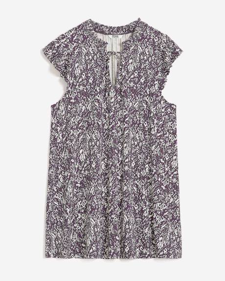 Responsible, Printed Flutter Sleeve Tunic with Smocked Neckline