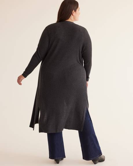 Cardigan long côtelé à devant ouvert