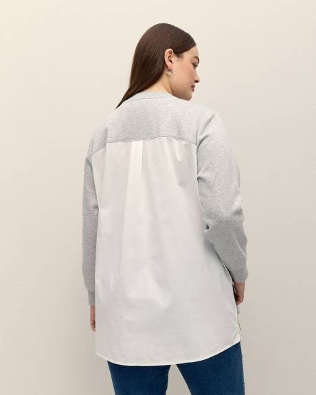 Sweatshirt with Poplin Sleeves and Back