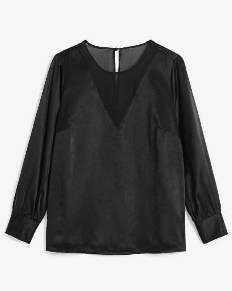 Black Blouse with Chiffon Neckline Yoke - Addition Elle