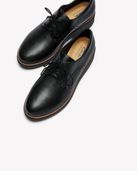 Wide-Width, Sharon Rae Black Leather Lace-Up Loafers - Clarks