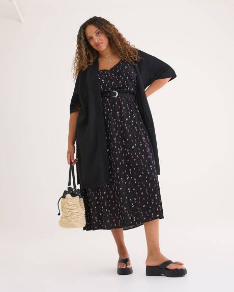 Cardigan long noir à manches kimono