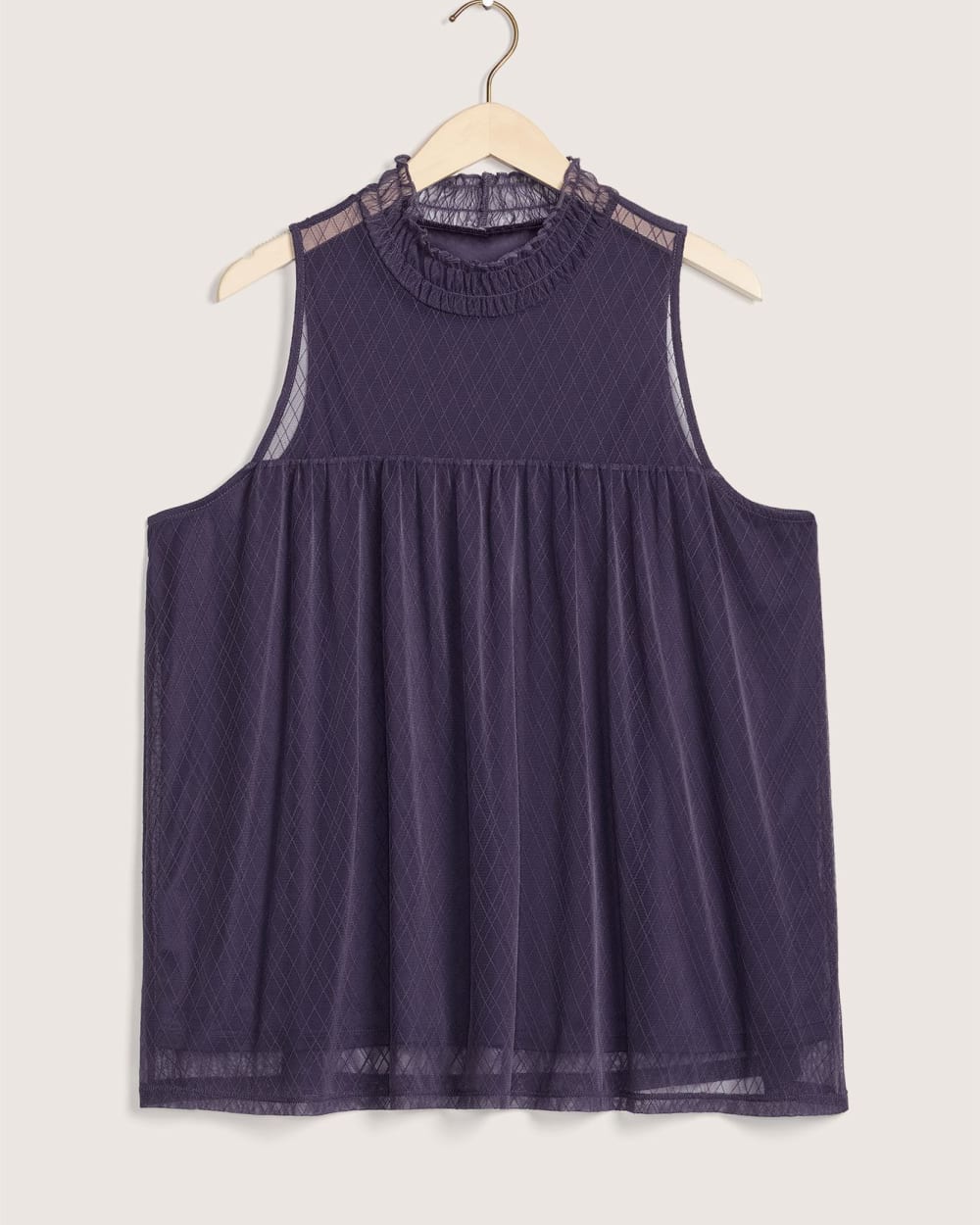 Solid Sleeveless Mesh Top with Mock Neckline Penningtons