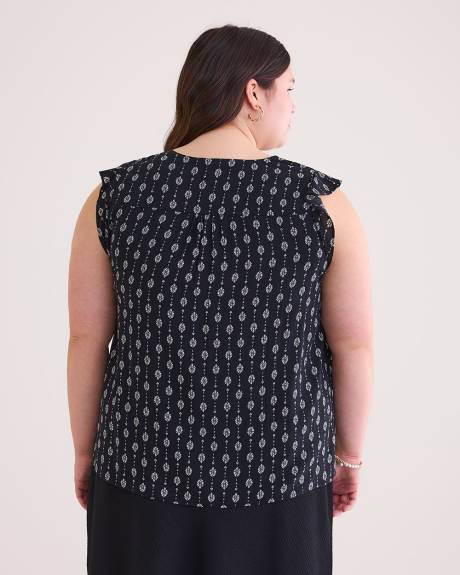 V-Neck Blouse with Short Flutter Sleeve