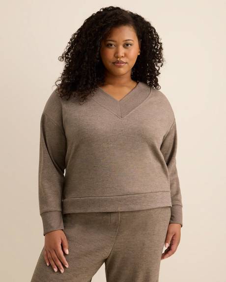 Dropped Shoulder Long-Sleeve V-Neck Top