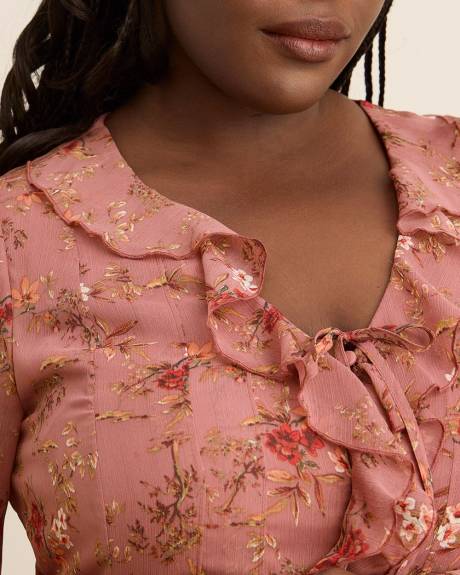 Robe courte évasée fleurie avec volants - Addition Elle