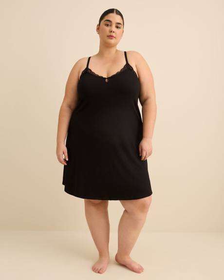 Sleeveless Rib Knit Nightgown with Lace - D&eacute;esse Collection