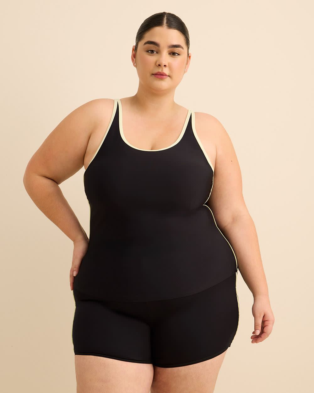 Black Scoop-Neck Tankini - Active Zone