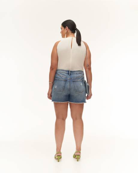 Heavy Distressed Denim Short, Medium Wash - Addition Elle