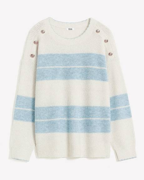 Crewneck Sweater with Buttons at Shoulders