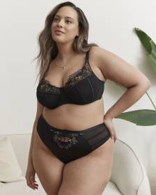 Culotte tanga noire sexy avec mesh et dentelle - Déesse Collection