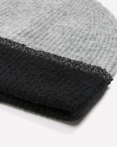 Grey & Black Knit Cuff Beanie with Metallic Tipping
