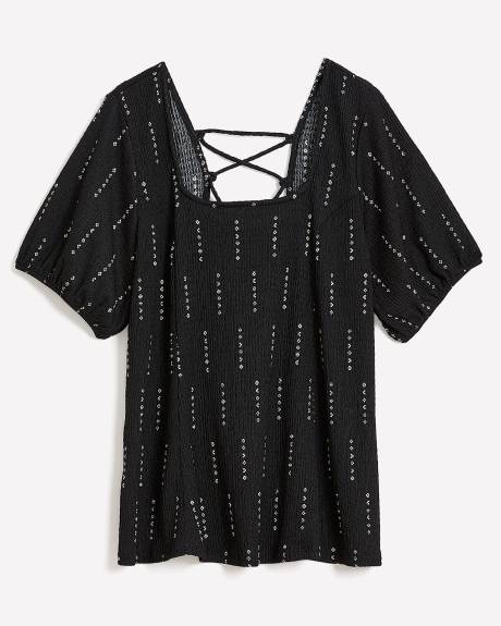 Bustier Knit Top With Balloon Sleeves