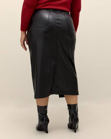 Black Faux-Leather Midi Skirt - Addition Elle