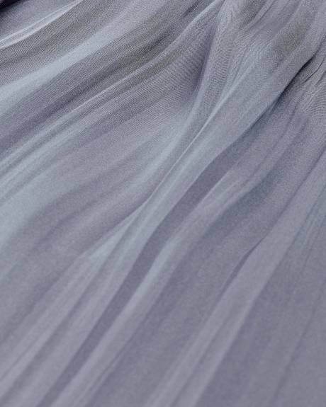 Blue Pleated Satin Faux-Wrap Dress - Addition Elle