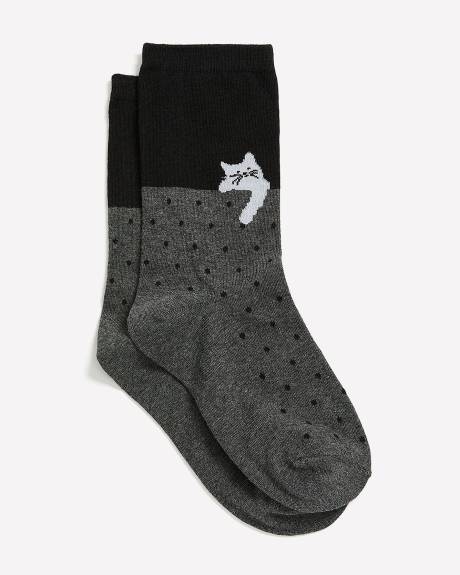 Chaussettes à pois avec petit chat