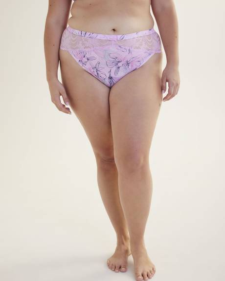 Culotte échancrée en microfibre avec imprimé floral et dentelle - Déesse Collection