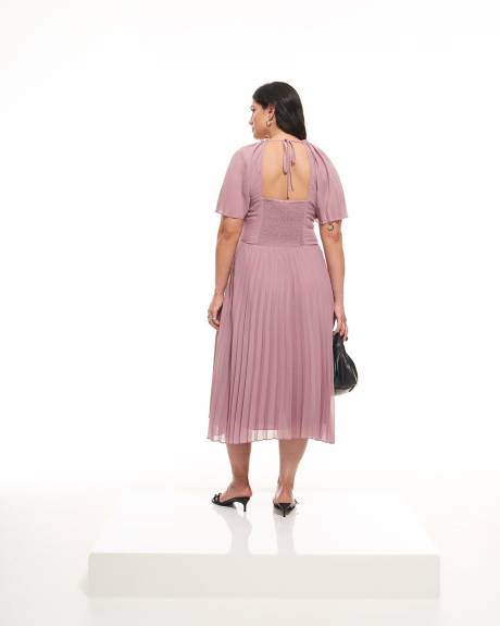 Robe longue plissée à manches courtes à volants - Addition Elle