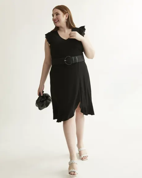 Black Ruffled Dress with Crochet Cap Sleeves