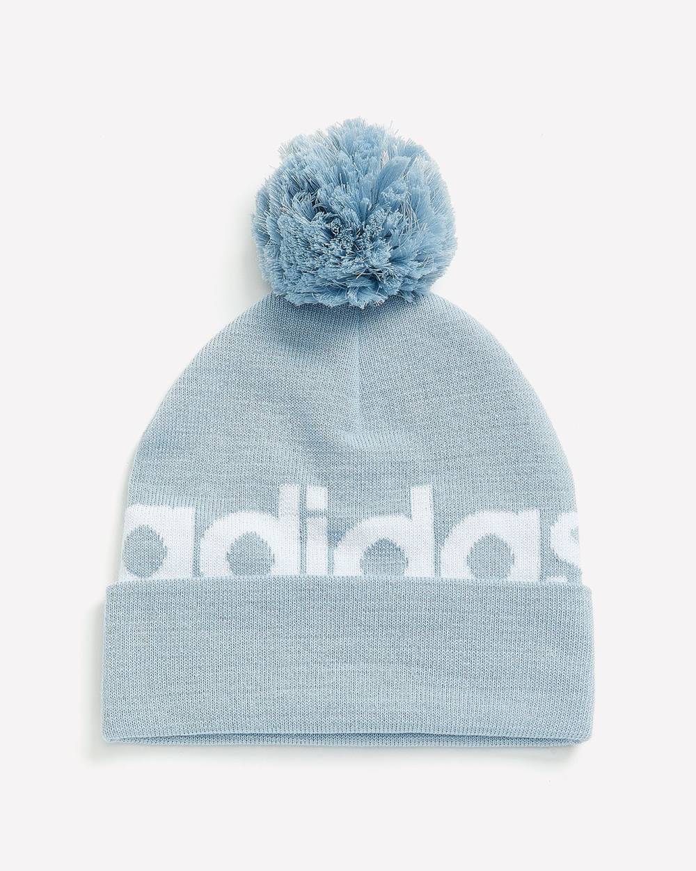 Pompom Ribbed Knit Beanie, Blue - adidas