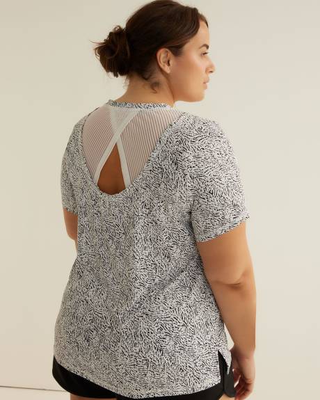 Printed Short-Sleeve Tee with Crisscross Mesh Back - Active Zone