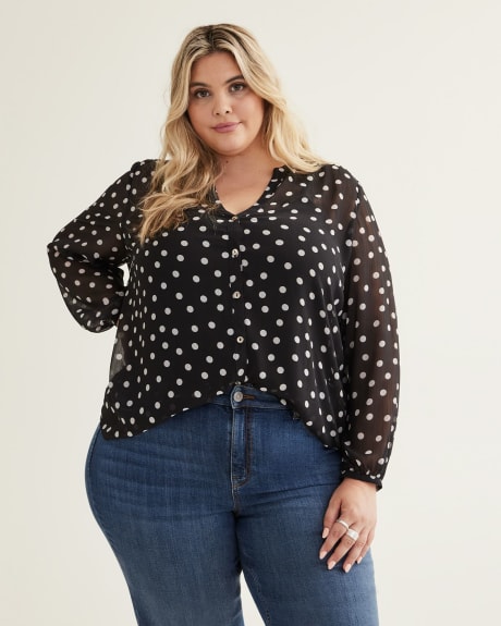 Printed Buttoned Down Blouse with Long Balloon Sleeves | Penningtons