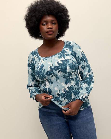 Smocked Back Blouse with Long Balloon Sleeves - Addition Elle
