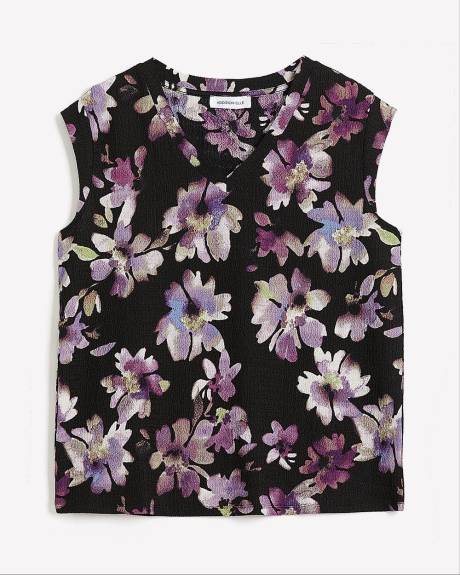 Floral Drop-Shoulder Textured Knit Top - Addition Elle