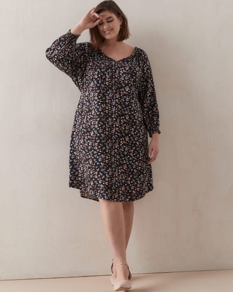 Printed Peasant Dress With Smocking Details - In Every Story
