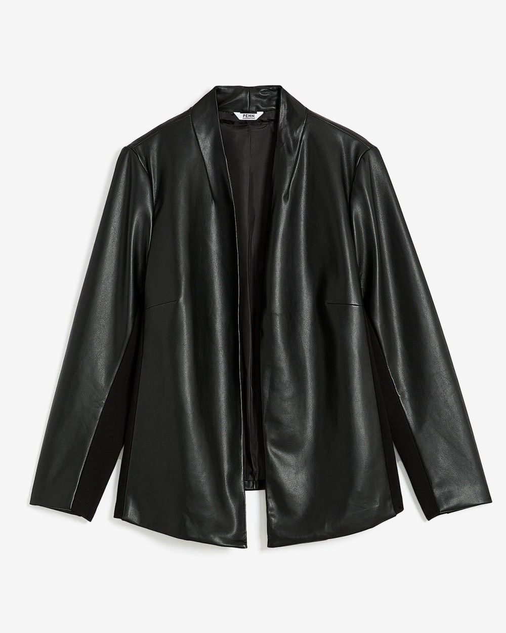 Black Faux Leather Jacket with Knit Inserts