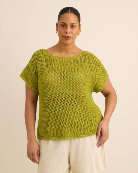 Pull en crochet &agrave; manches courtes et encolure bateau