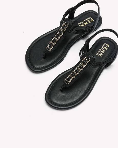 Extra Wide Width, Flat T-Strap Sandal with Chain