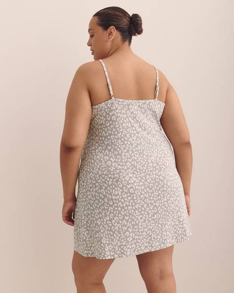 Grey Leopard-Print Ribbed Nighty with Lace - Déesse Collection