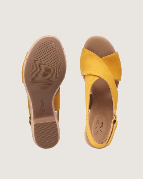 Regular Width, Golden Suede Sandals with Hook-and-Loop Closure - Clarks