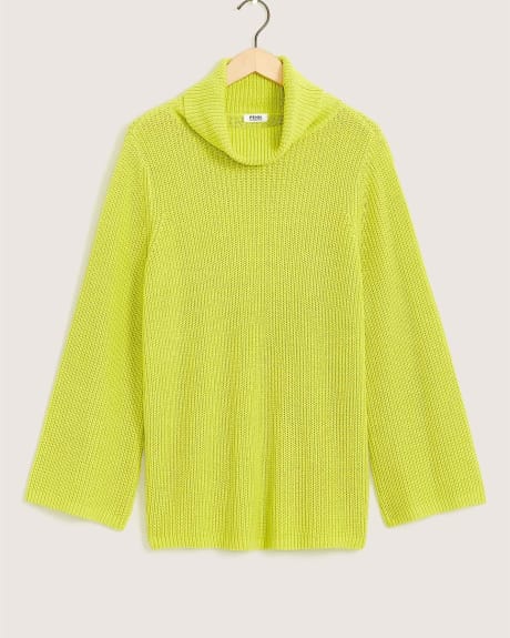 Solid Turtleneck Sweater with Long Bell Sleeves