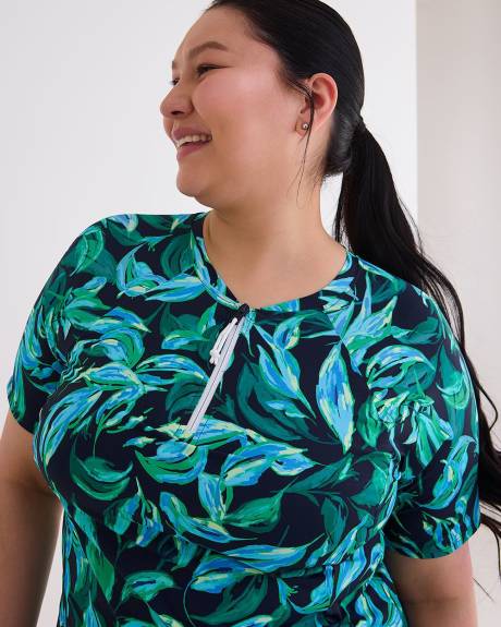 Short-Sleeve Rash Guard with Built-In Bra - Active Zone