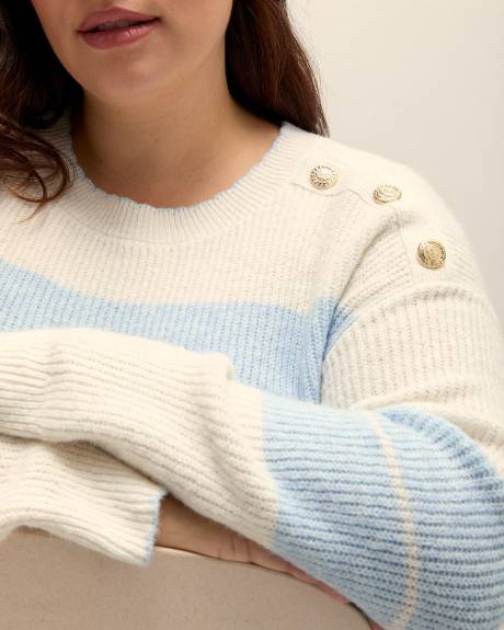 Crewneck Sweater with Buttons at Shoulders
