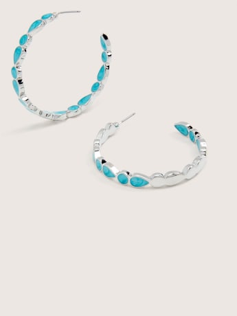 Larges boucles d'oreilles anneaux avec pierres bleues