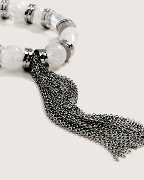 Glass Bead and Chain Tassel Necklace