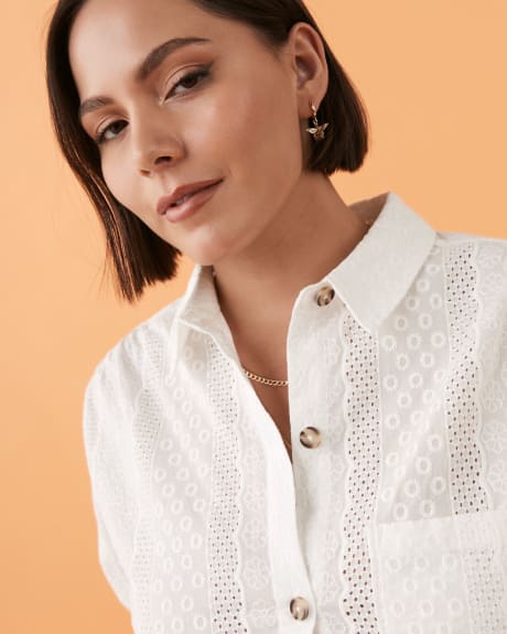 Short Woven Cotton Shirt Blouse - Addition Elle