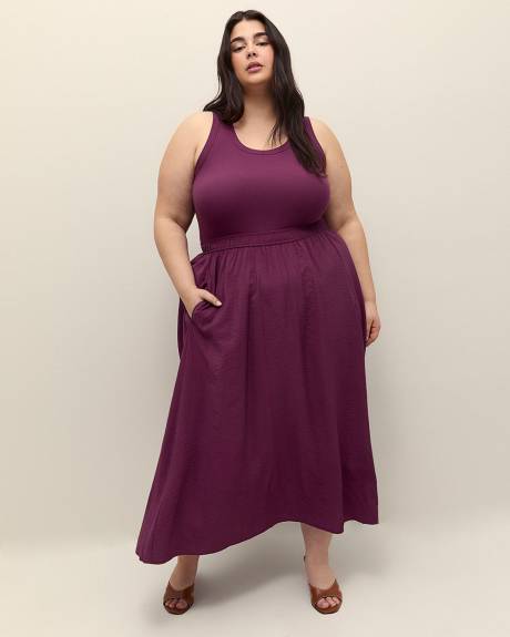 Robe longue évasée sans manches, tissu responsable