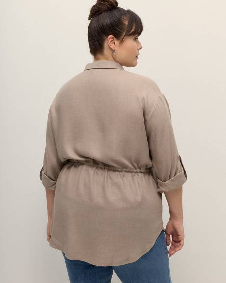 Military Shirt with Long Rolled Sleeve and Elastic Waist - Addition Elle