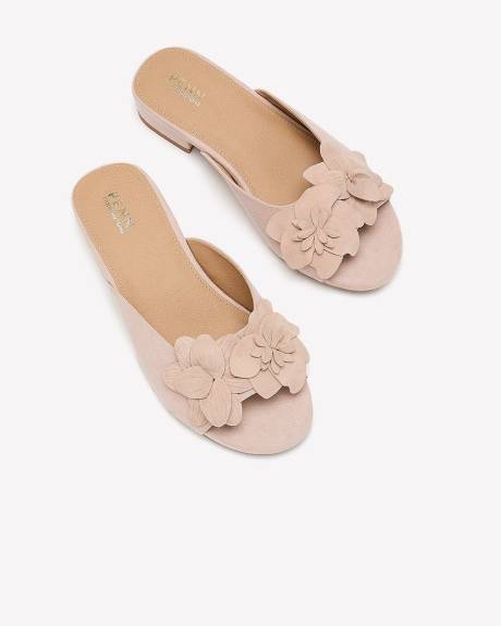 Extra Wide Width, Low Block Heel Slide-In Sandal with Flower