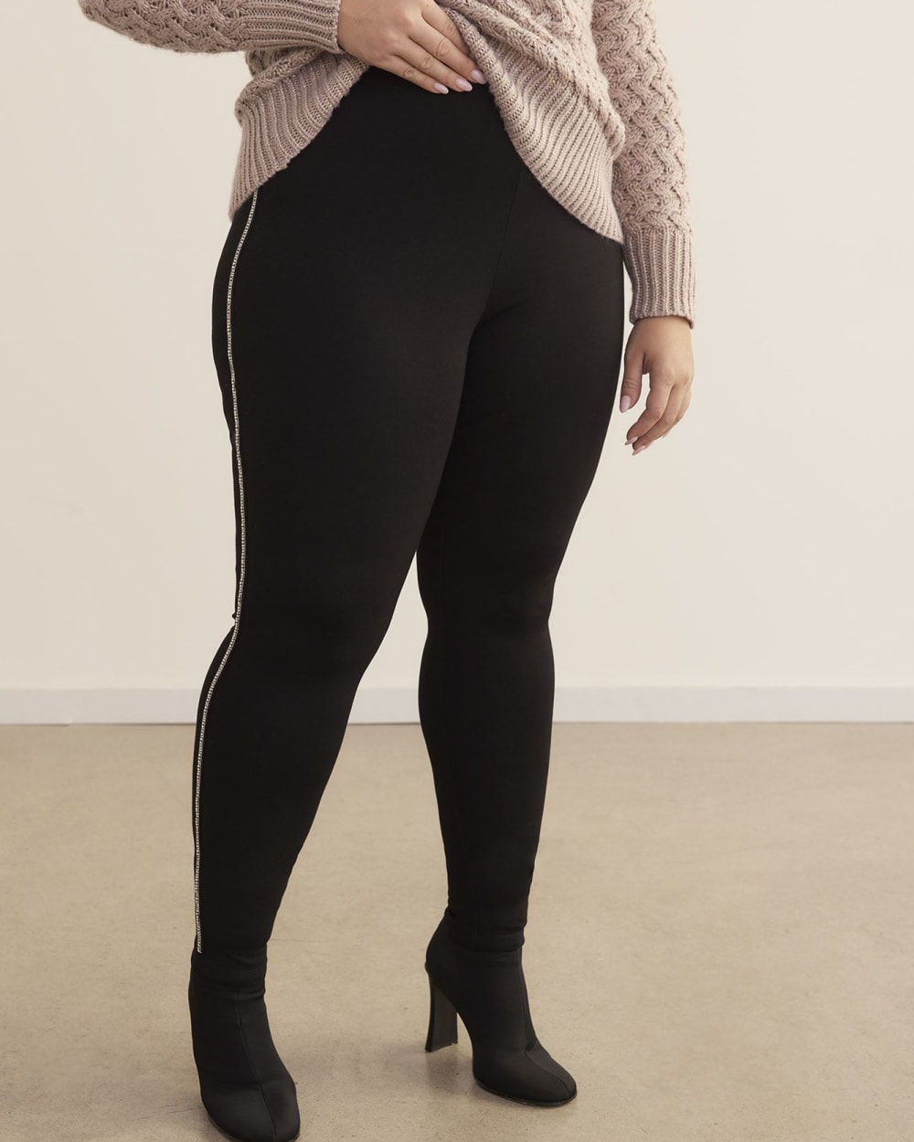 Ponte de Roma Legging with Rhinestone Side Seam Band | Penningtons