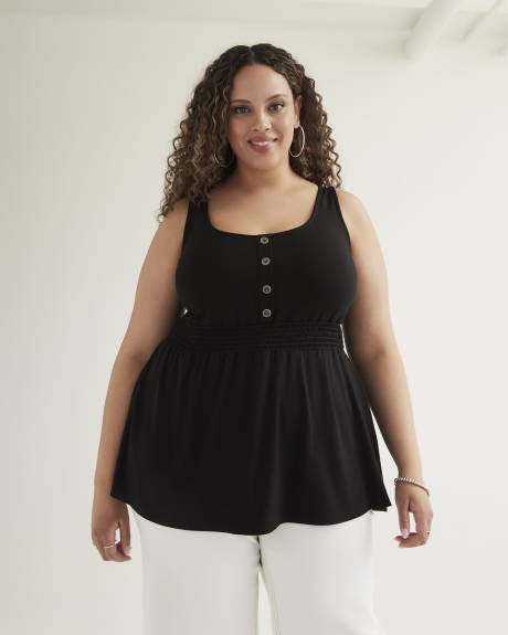 Black Long Sleeveless Smocked-Waisted Top